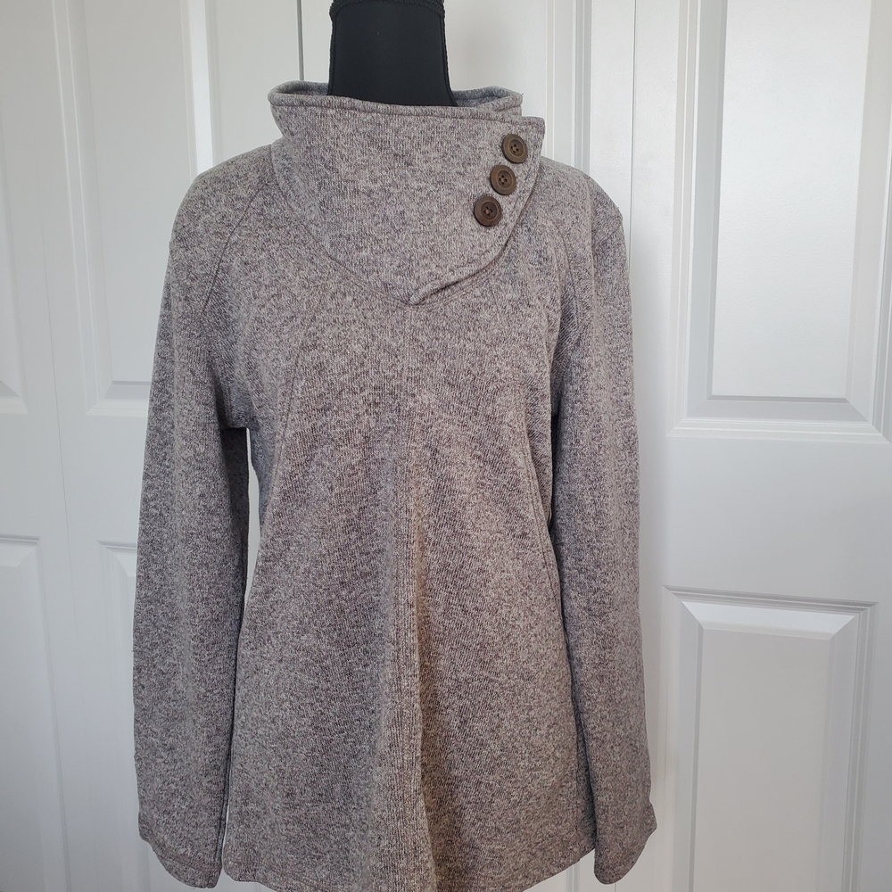 Gray Cowl Neck Sweater with Asymmetrical Design